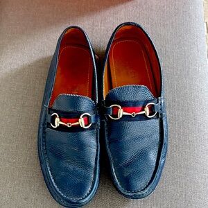 Gucci Men's Navy Leather Slip-On Loafers